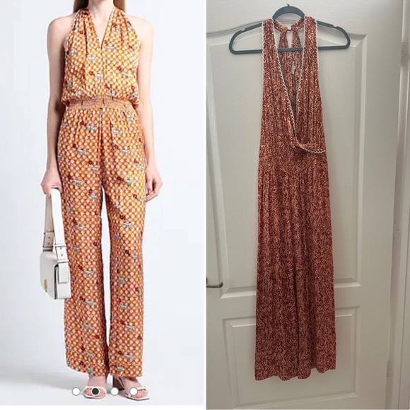 Poupette St. Barth Orange and White Jumpsuit XS